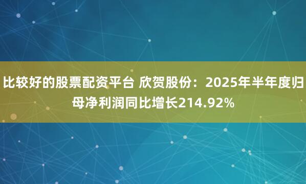 比较好的股票配资平台 欣贺股份：2025年半年度归母净利润同比增长214.92%