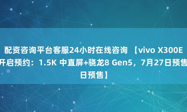 配资咨询平台客服24小时在线咨询 【vivo X300E 开启预约：1.5K 中直屏+骁龙8 Gen5，7月27日预售】